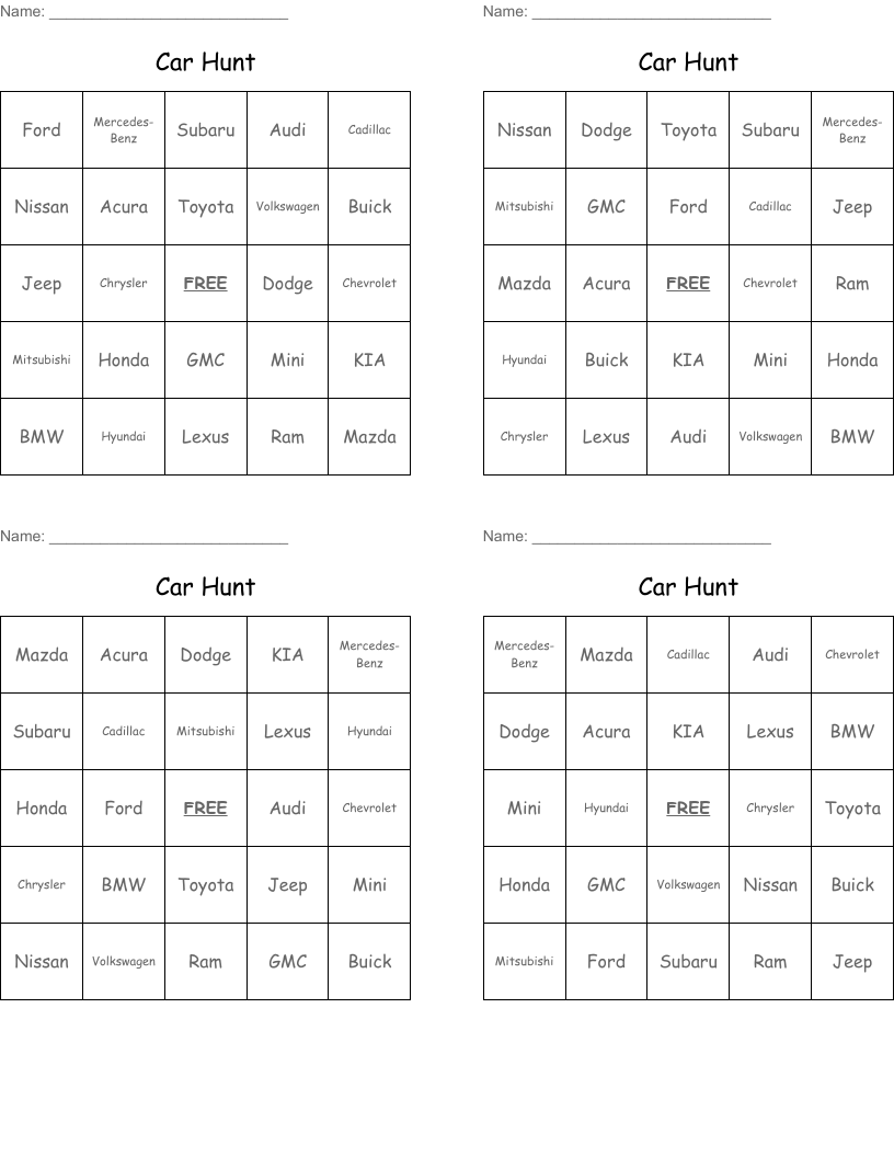 Car Brands Word Scramble WordMint