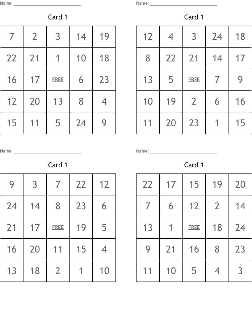 Card 1 Bingo Cards WordMint