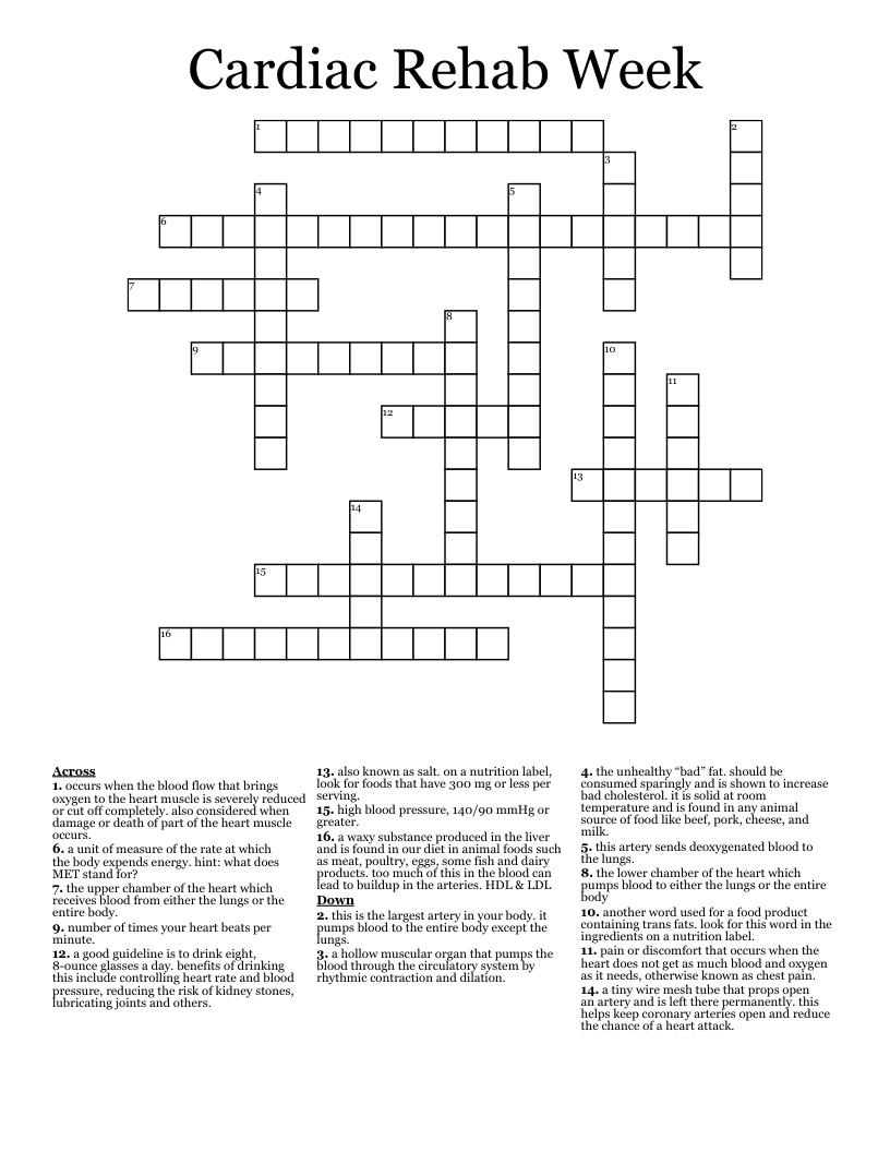 Cardiac Rehab Week Crossword WordMint
