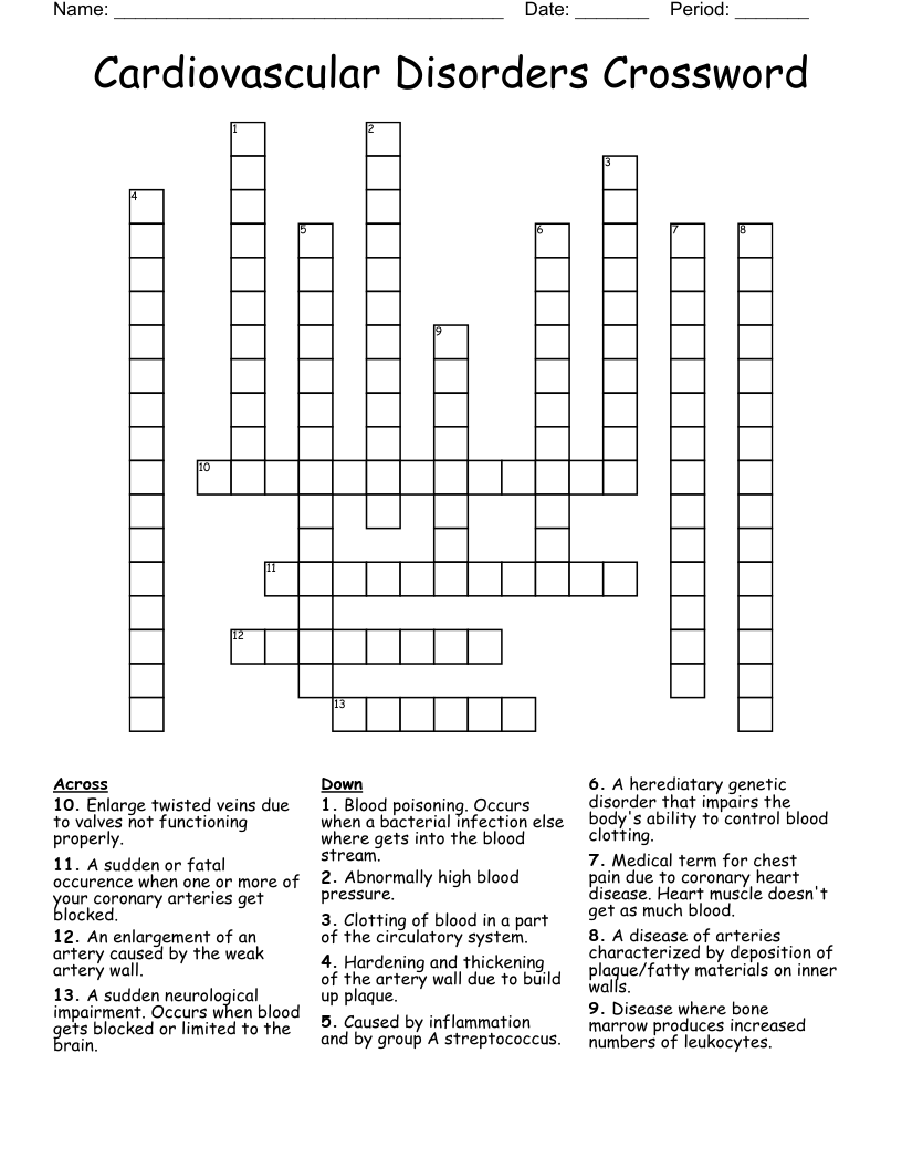 Heart Disease Crossword WordMint