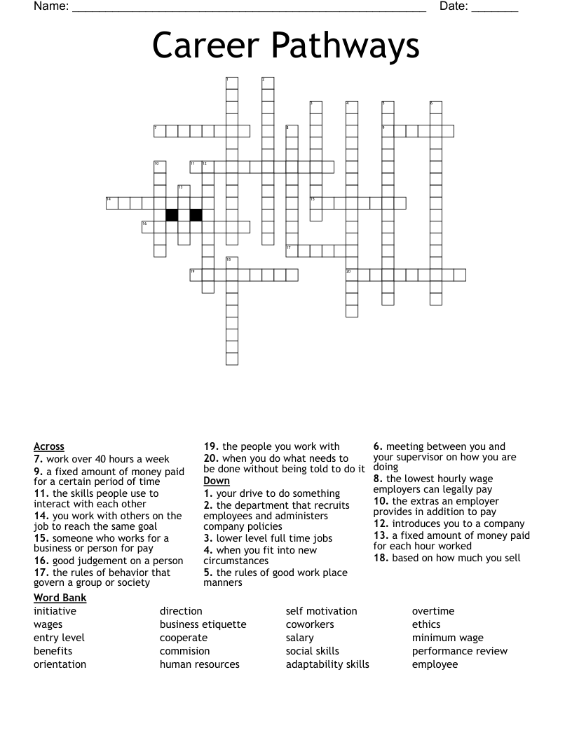 Career Pathways Crossword WordMint
