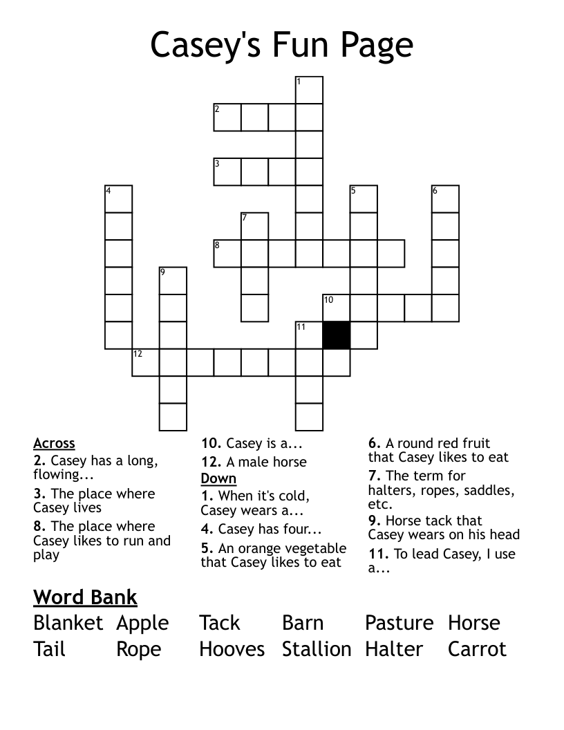 Casey's Fun Page Crossword WordMint