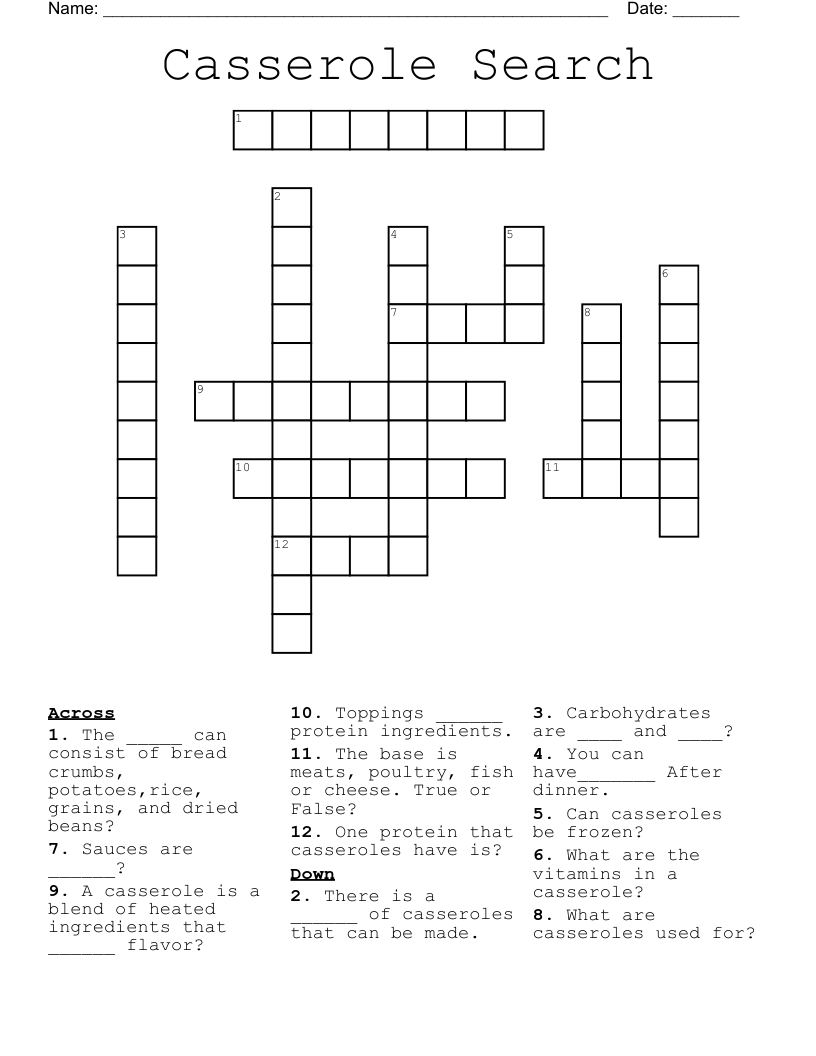 Casserole Search Crossword WordMint