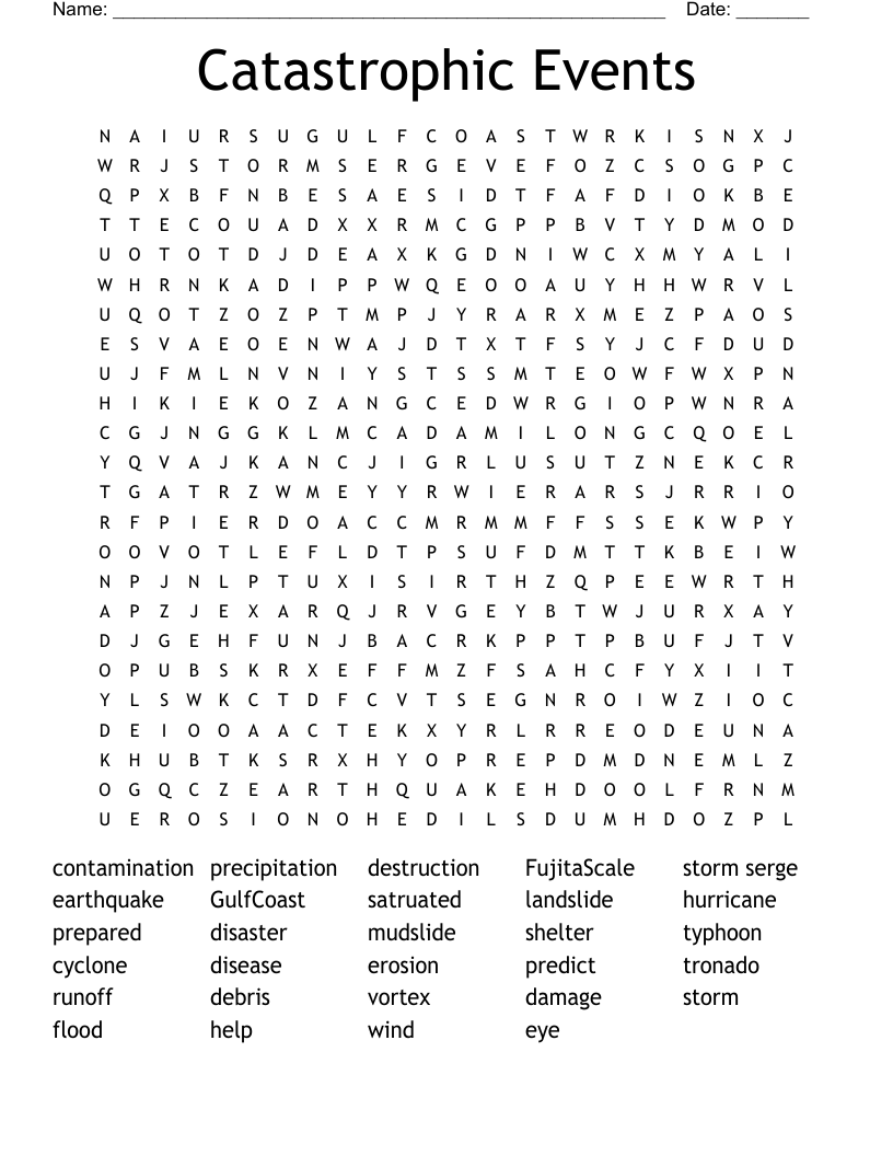 Catastrophic Events Word Search WordMint
