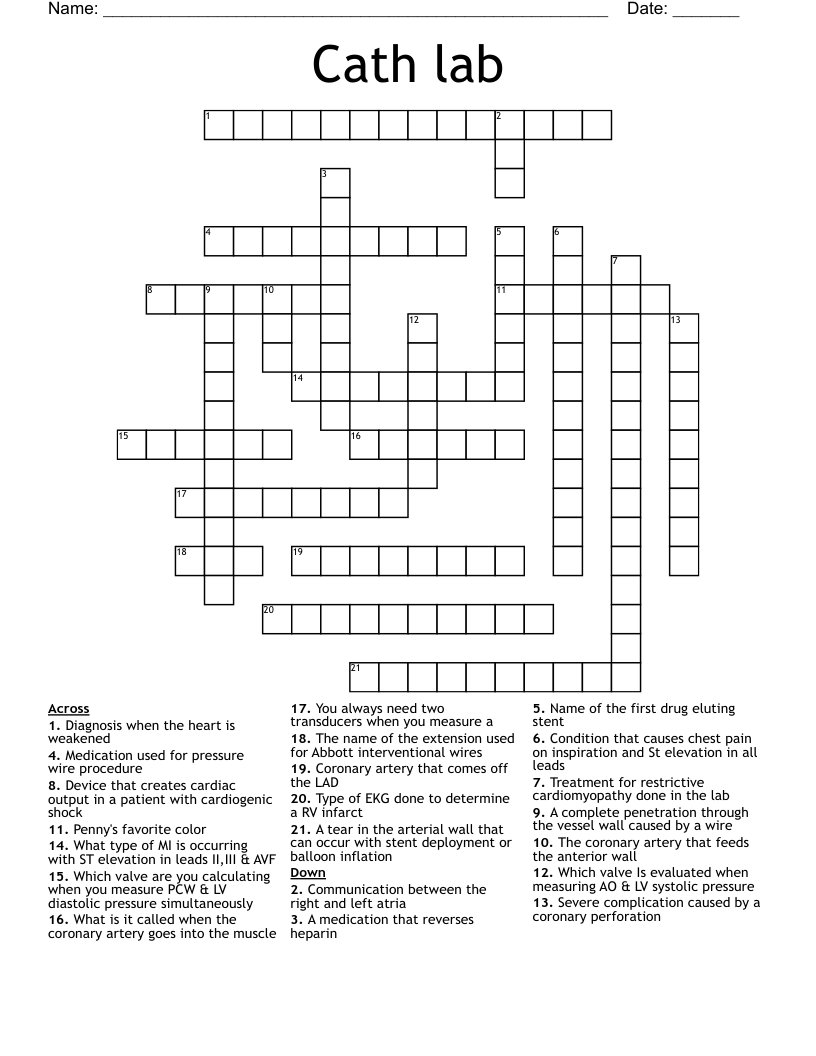 Cath lab Crossword WordMint