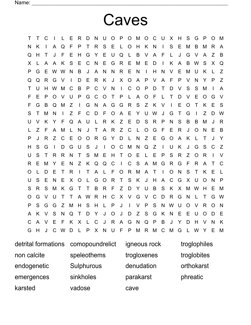 Caves Word Search WordMint