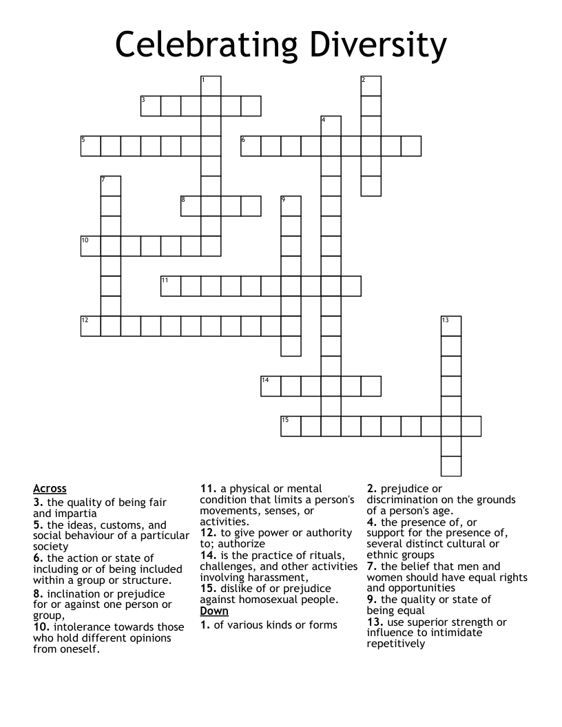 Celebrating Diversity Crossword - WordMint