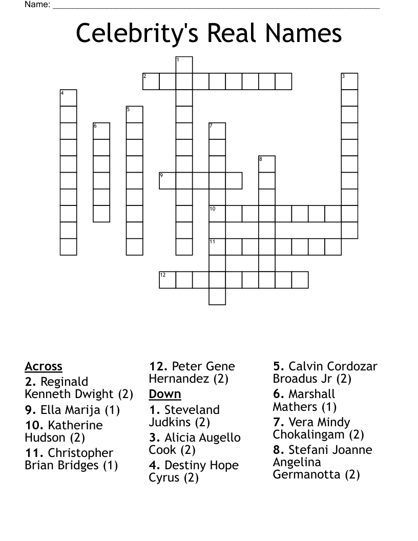 Celebrity's Real Names Crossword WordMint