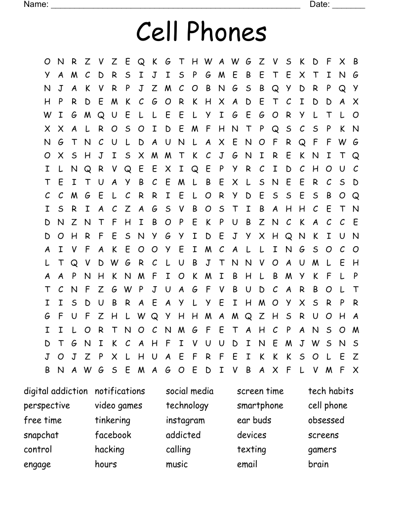 Cell Phones Word Search WordMint