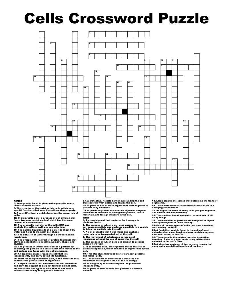 Cells Crossword Puzzle - WordMint