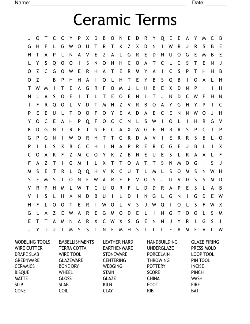 Ceramic Terms Word Search WordMint