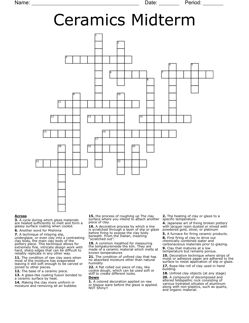 Ceramics Midterm Crossword WordMint