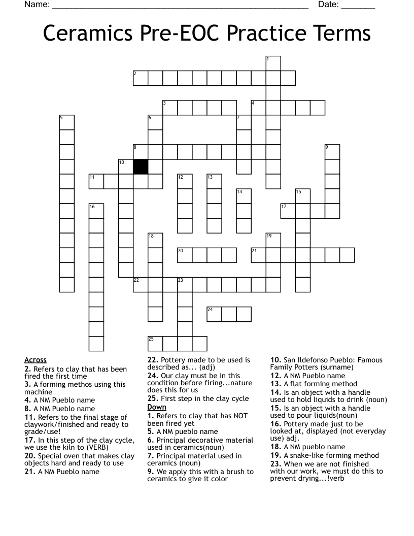 Ceramics PreEOC Practice Terms Crossword WordMint