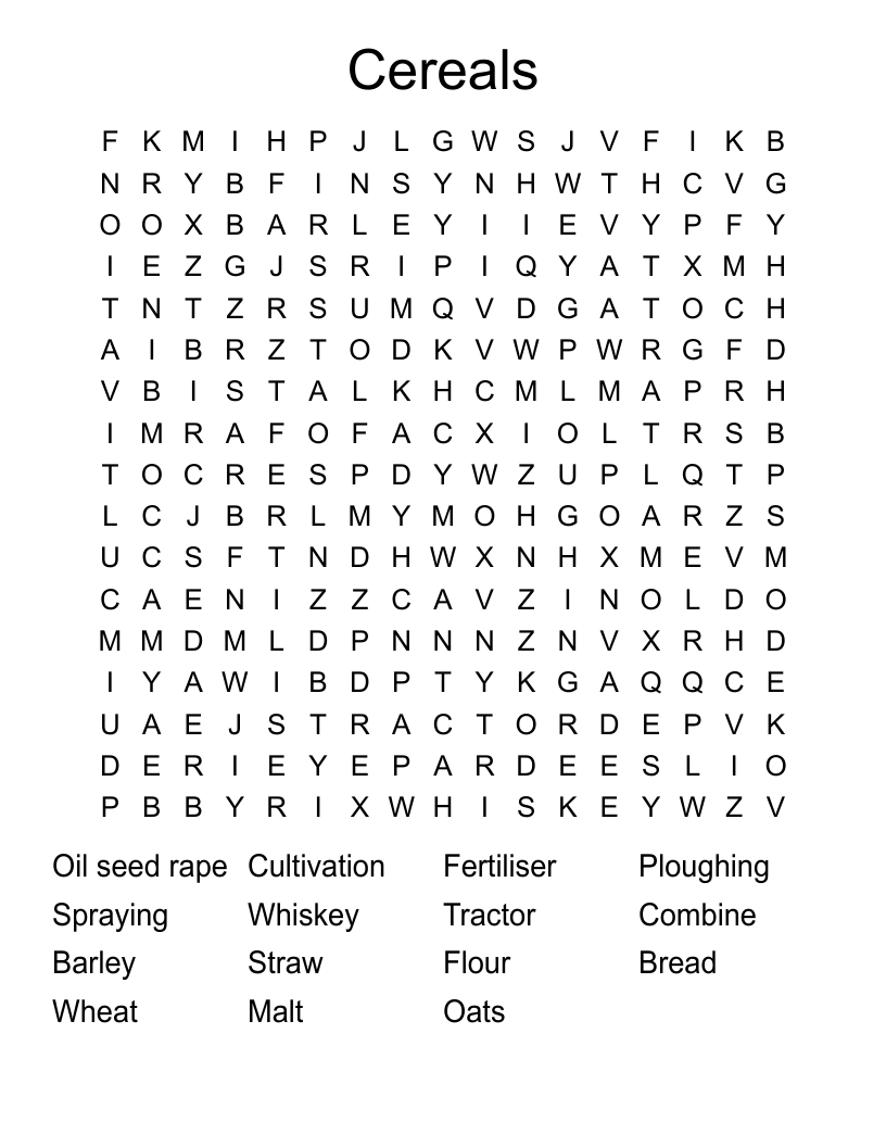 Cereals Word Search WordMint
