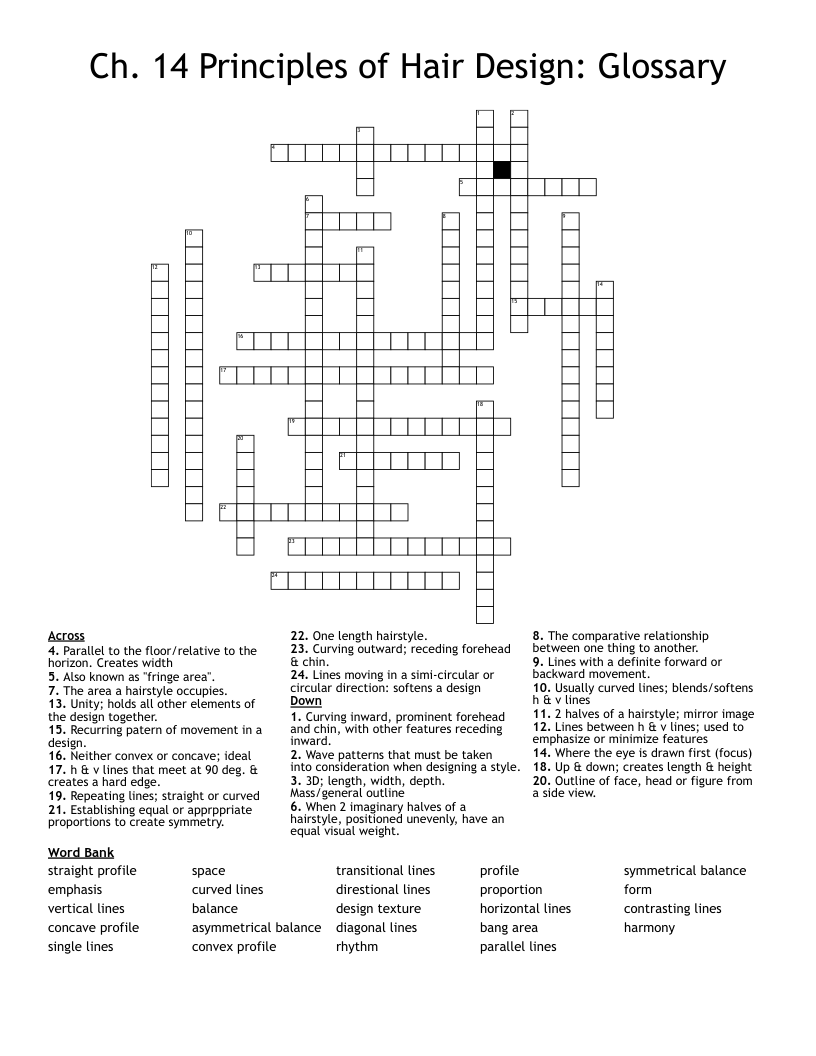 Principles of Hair Design Crossword WordMint