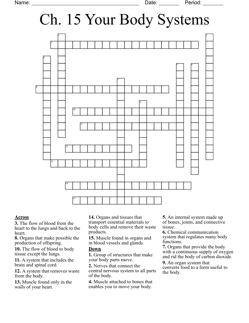 Chapter 6 Anatomy and Physiology; Body Systems Crossword WordMint