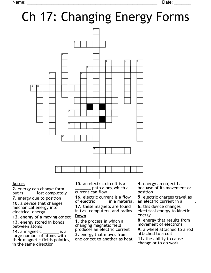 Ch 17 Changing Energy Forms Crossword WordMint