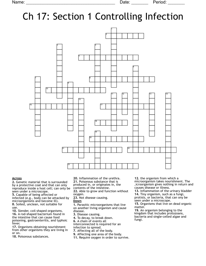Ch 17 Section 1 Controlling Infection Crossword WordMint