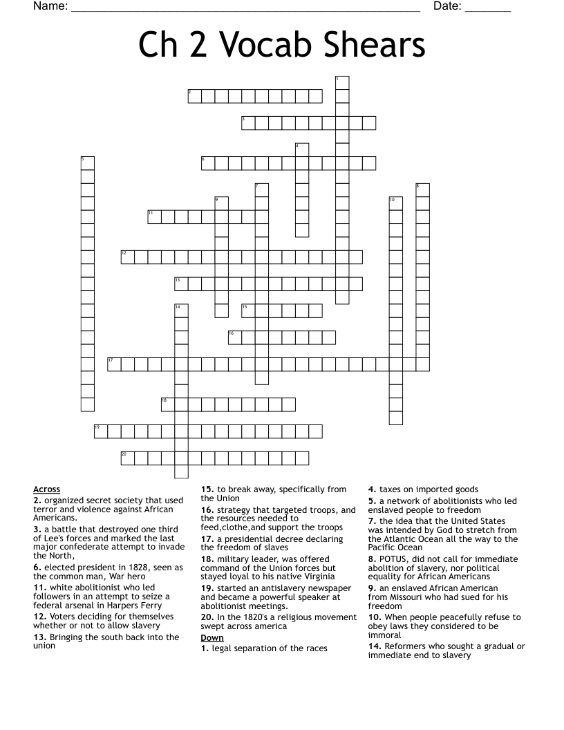 Ch 2 Vocab Shears Crossword WordMint