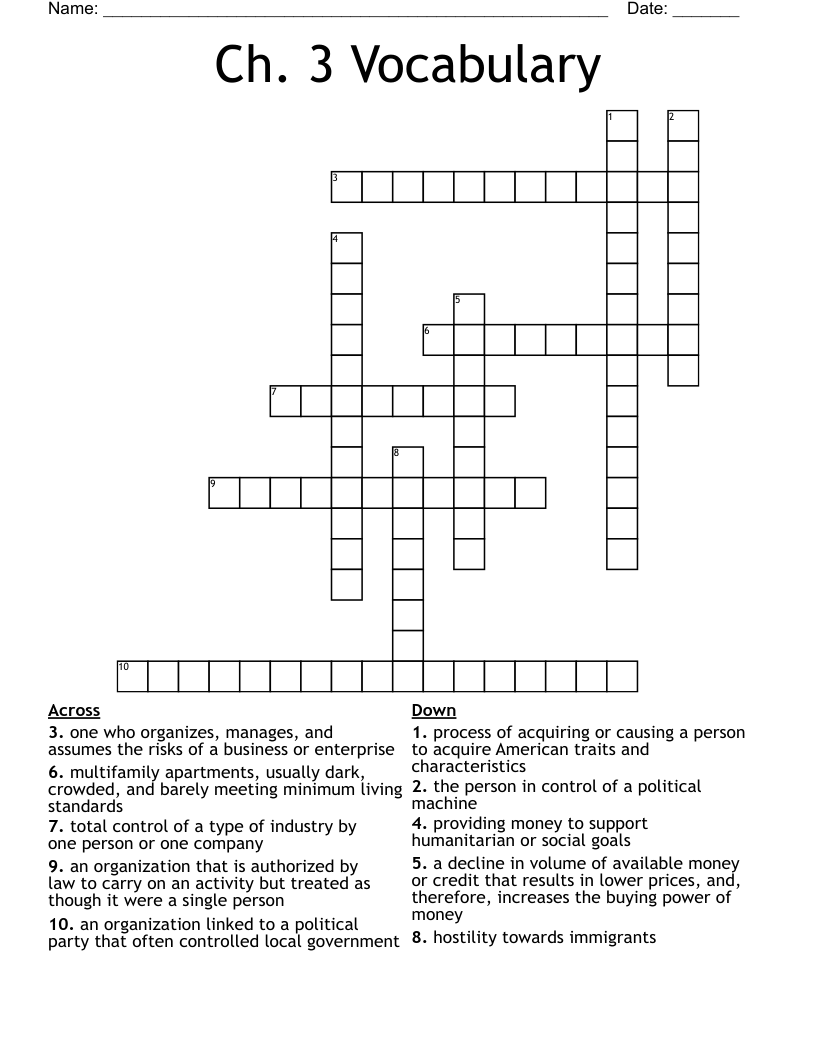 Ch. 3 Vocabulary Crossword WordMint