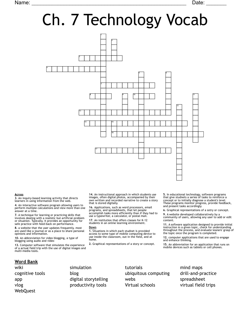 Ch. 7 Technology Vocab Crossword WordMint