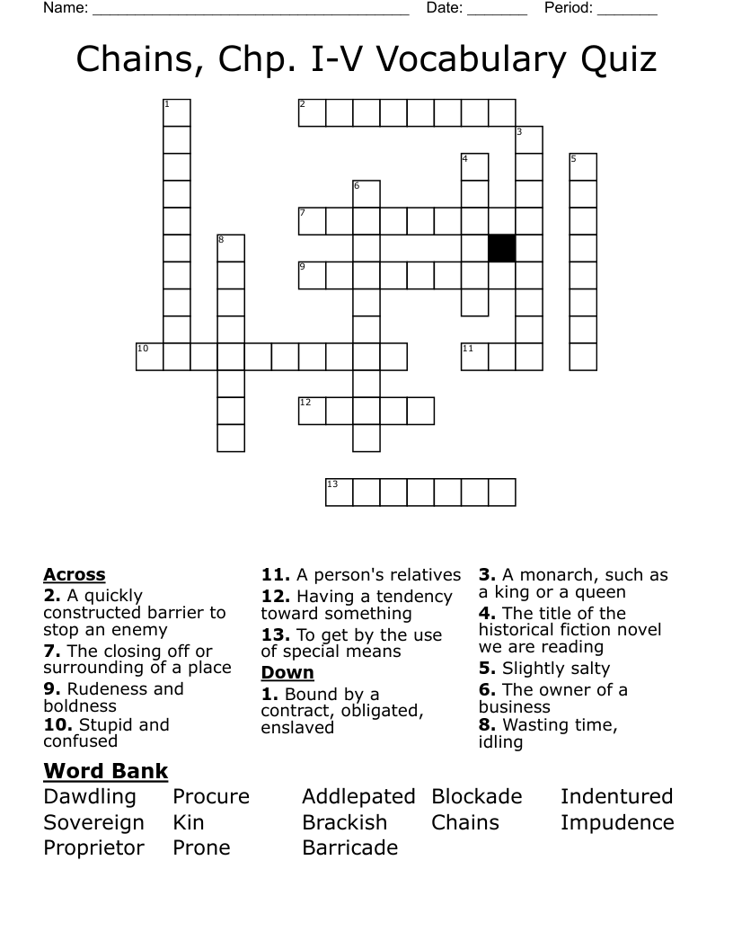 Chains, Chp. IV Vocabulary Quiz Crossword WordMint