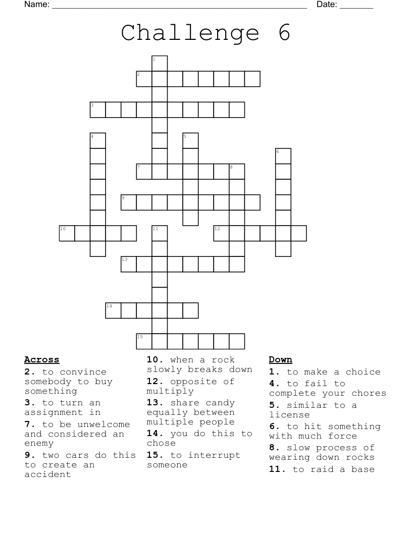 Challenge 6 Crossword WordMint