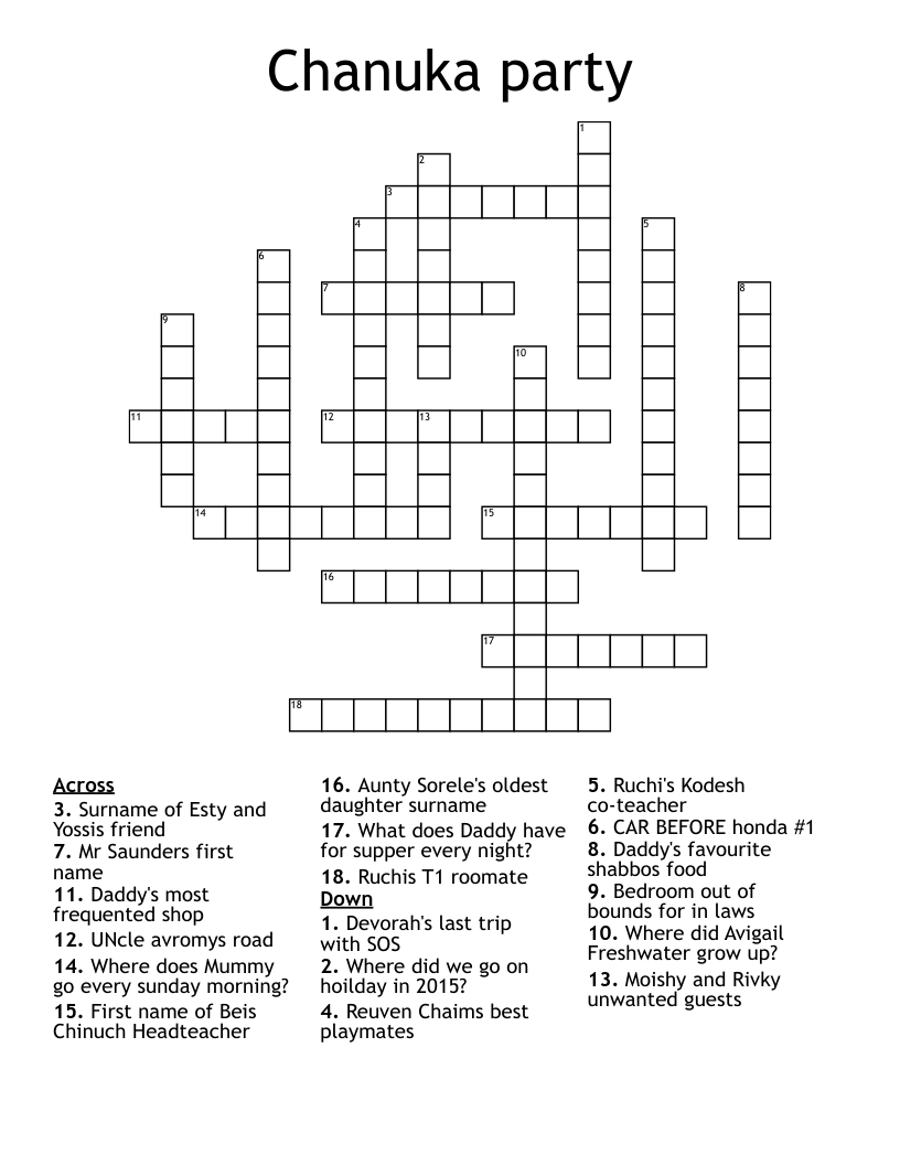 Chanuka party Crossword WordMint