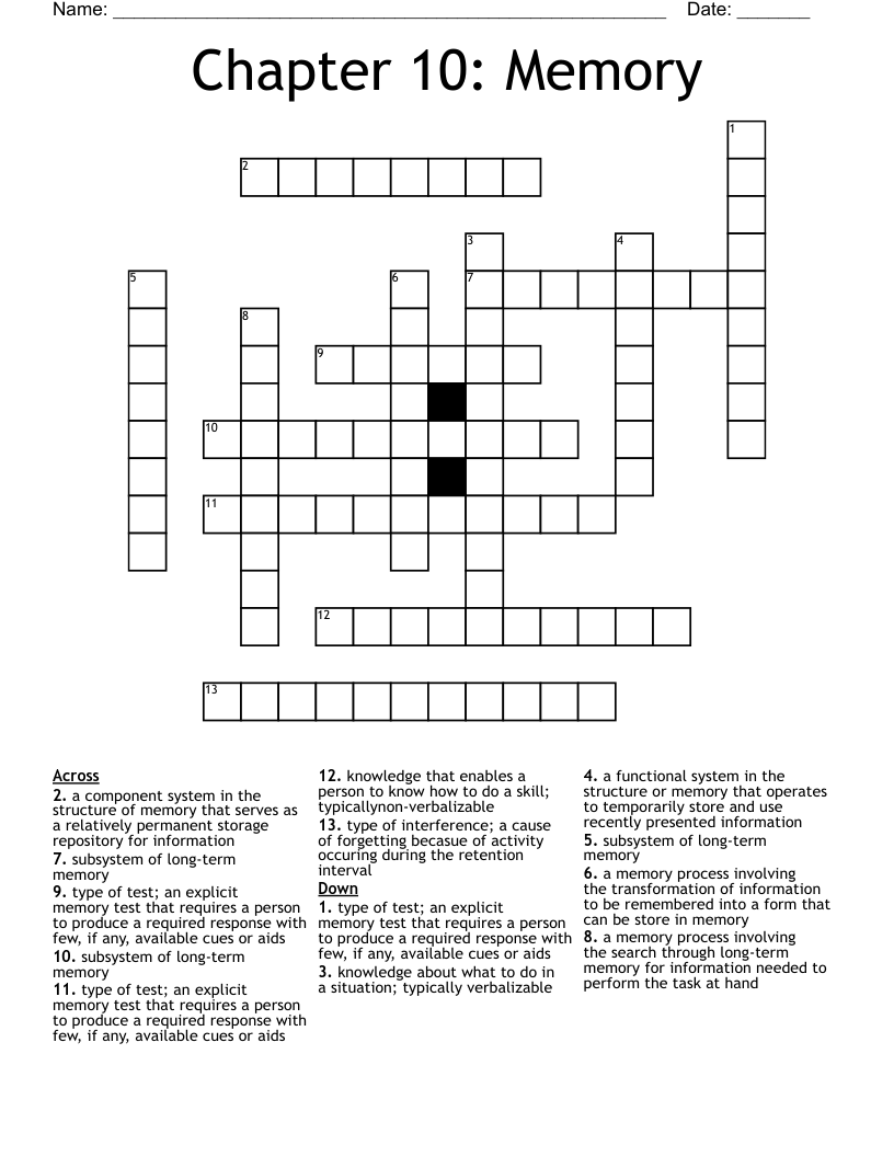 Chapter 10 Memory Crossword WordMint
