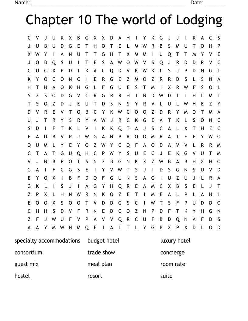 Chapter 10 The world of Lodging Word Search WordMint