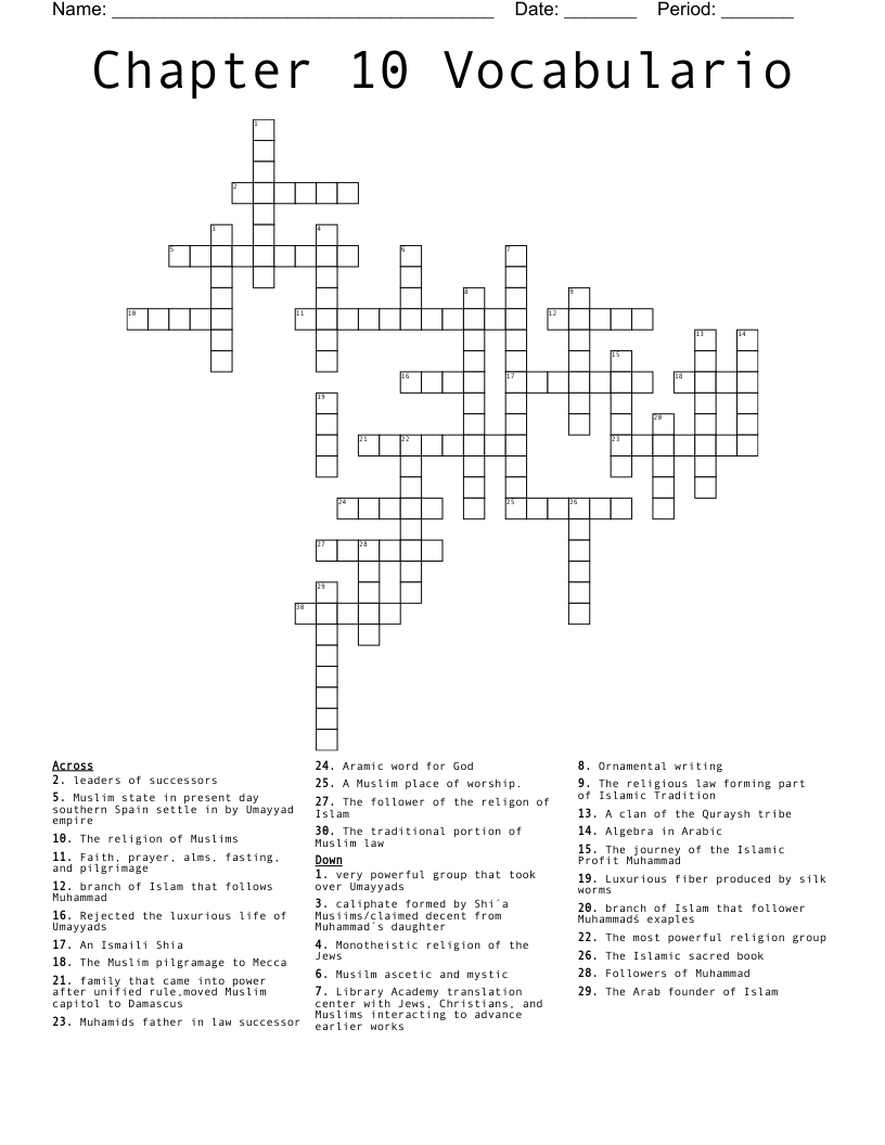 Chapter 10 Vocabulario Crossword WordMint