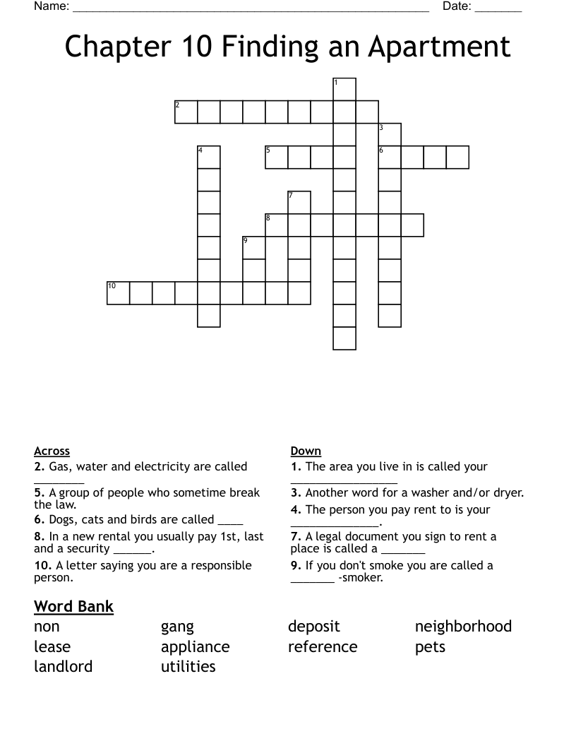 Chapter 10 Finding an Apartment Crossword WordMint