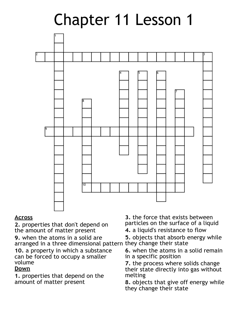 Chapter 11 Lesson 1 Crossword WordMint