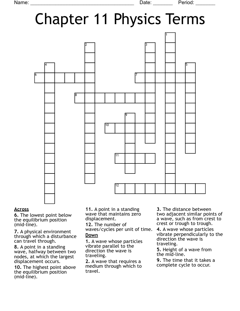 Chapter 11 Physics Terms Crossword WordMint