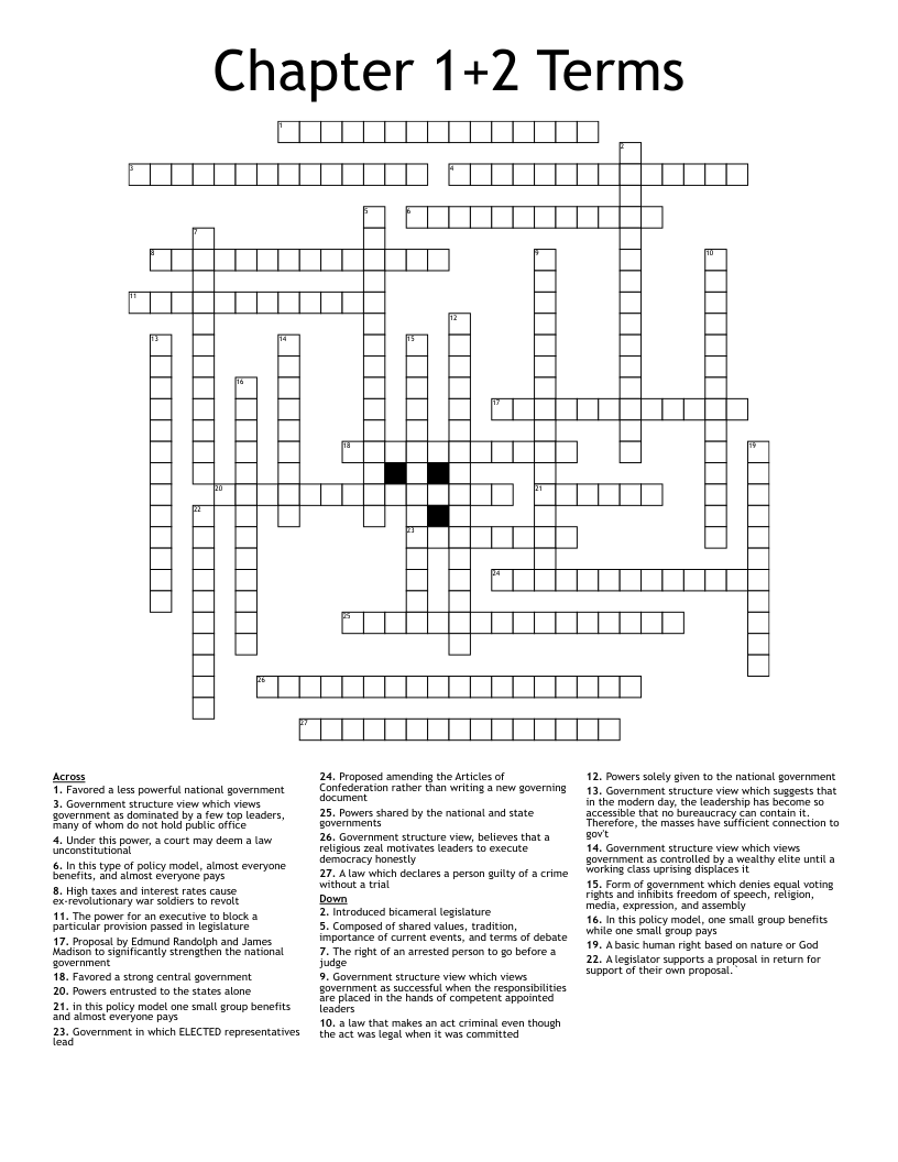 Chapter 1+2 Terms Crossword WordMint