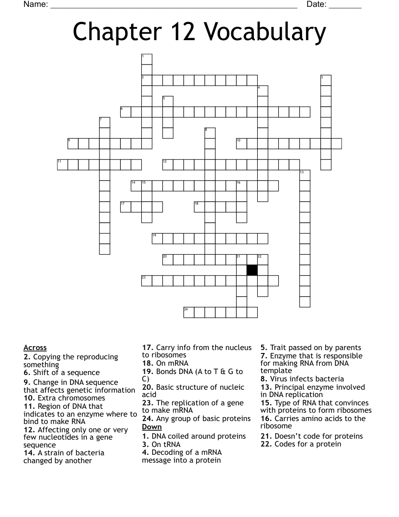 Chapter 12 Vocabulary Crossword WordMint