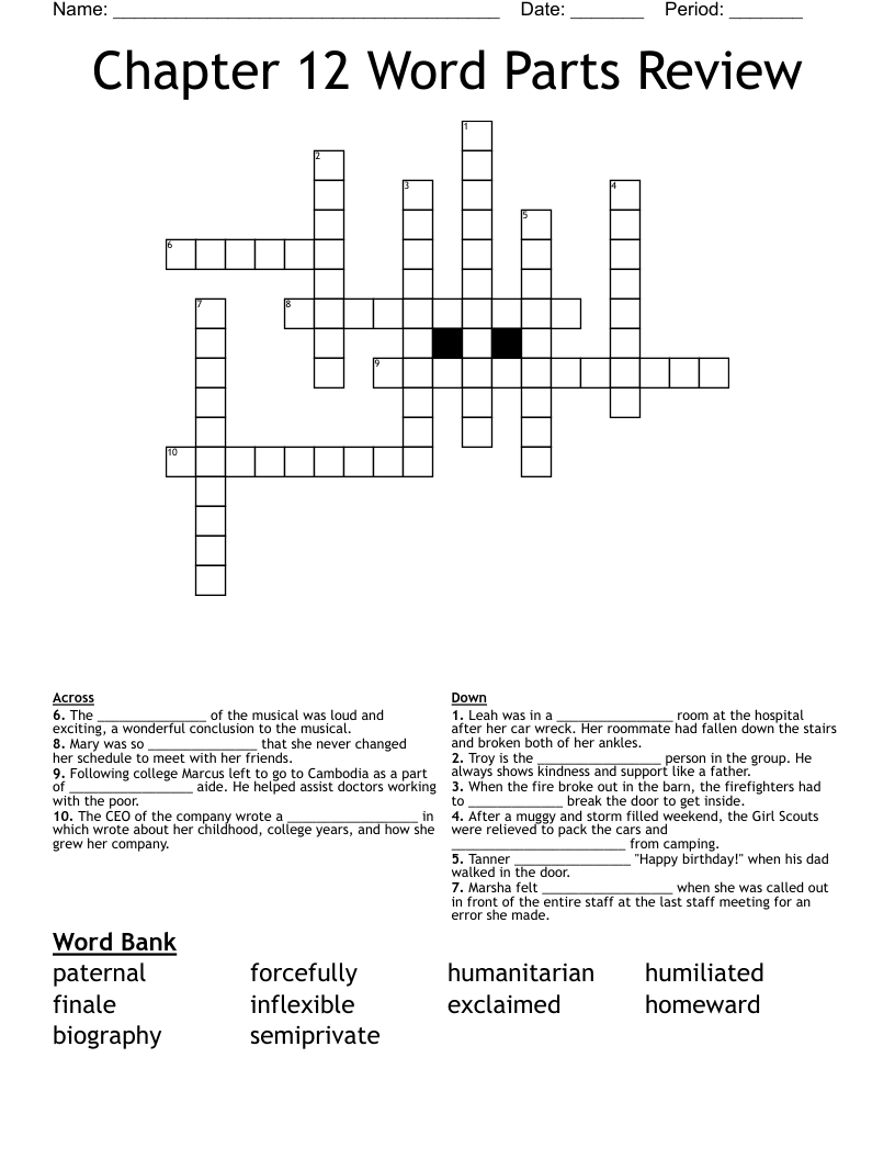 Chapter 12 Word Parts Review Crossword WordMint