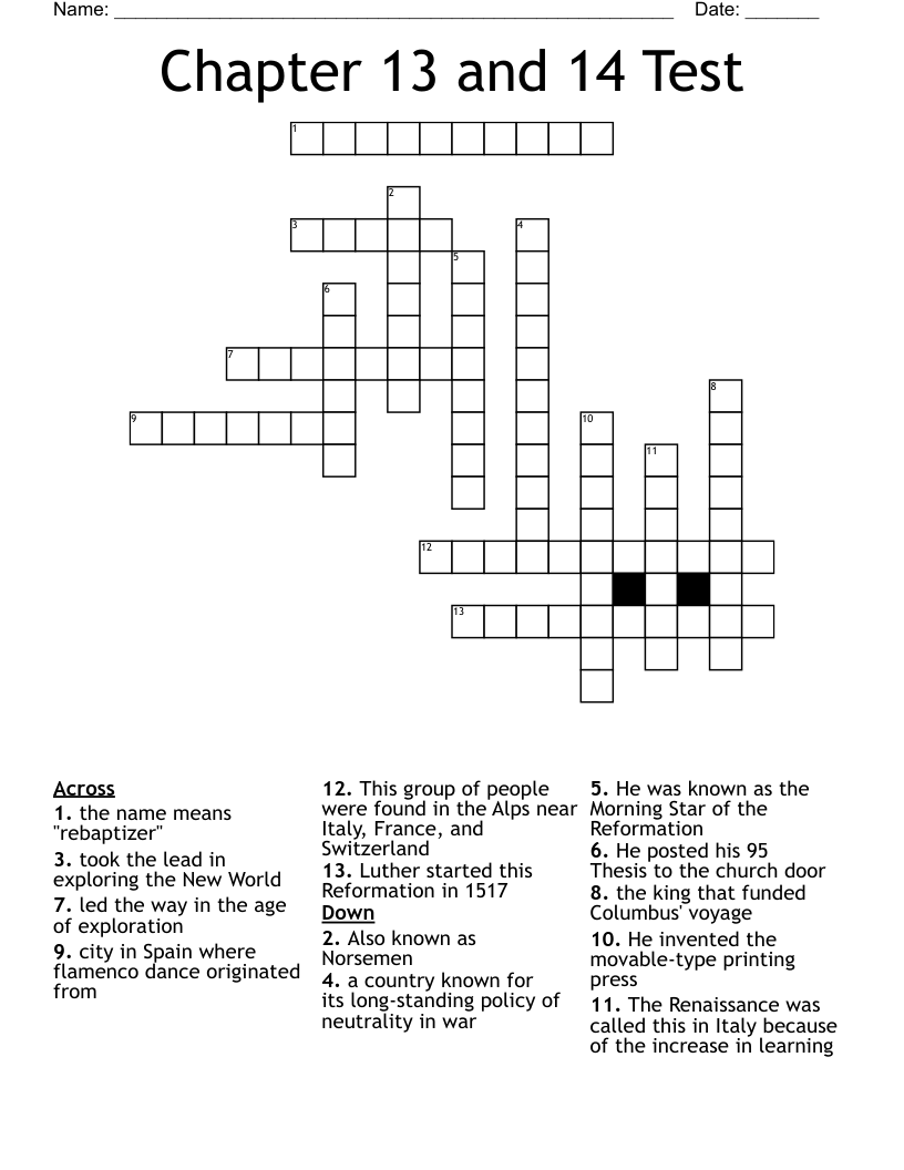 Chapter 13 and 14 Test Crossword WordMint