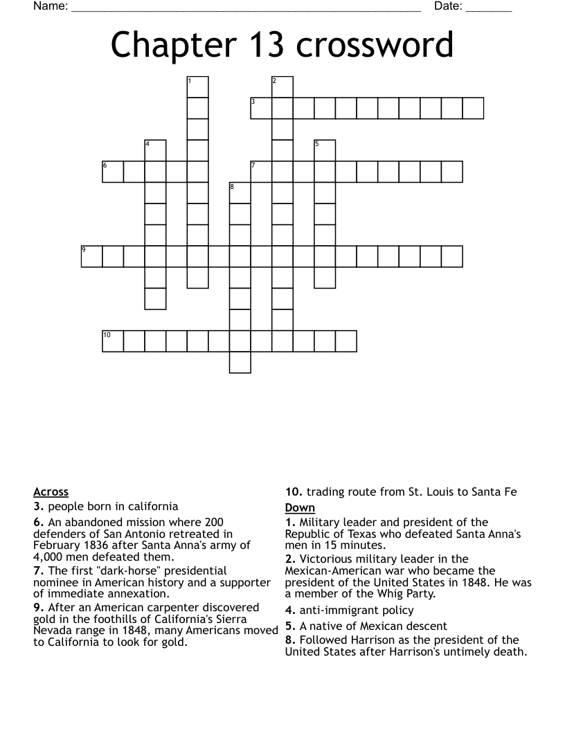 Chapter 13 crossword WordMint