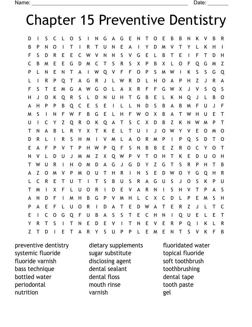 Chapter 15 Preventive Dentistry Word Search WordMint