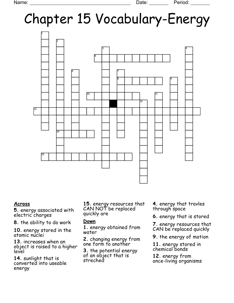 Chapter 15 VocabularyEnergy Crossword WordMint