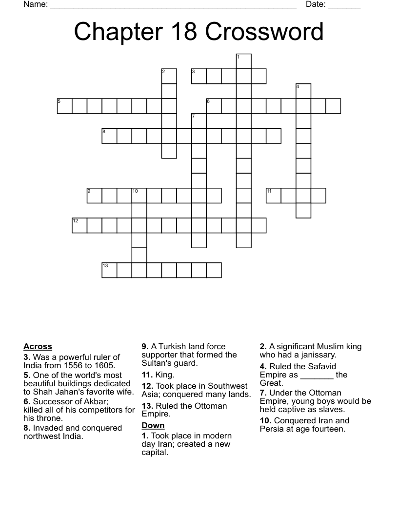 Chapter 18 Crossword WordMint