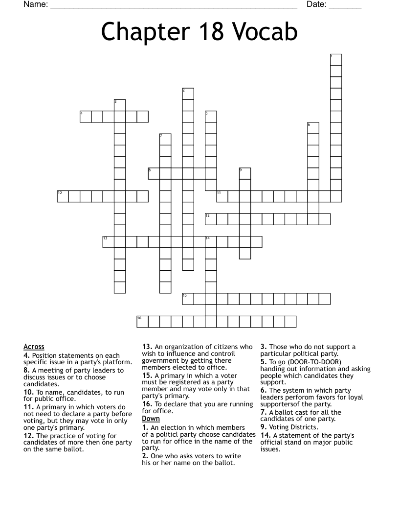 Chapter 18 Vocab Crossword WordMint