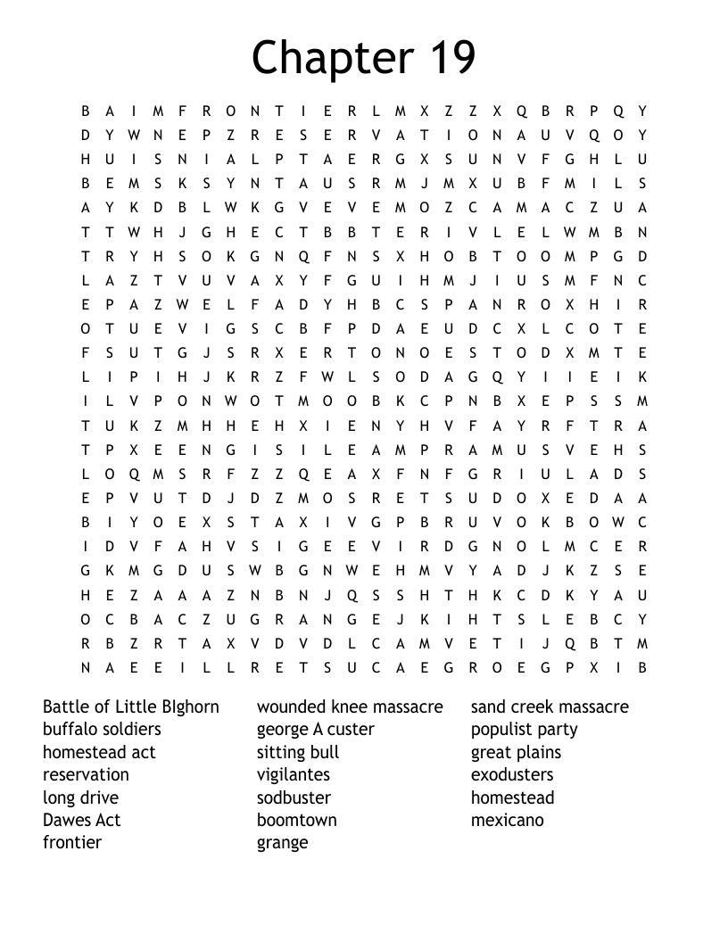 Western Frontier Word Search WordMint