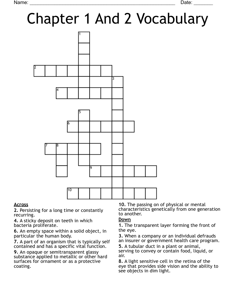 Chapter 1 And 2 Vocabulary Crossword WordMint