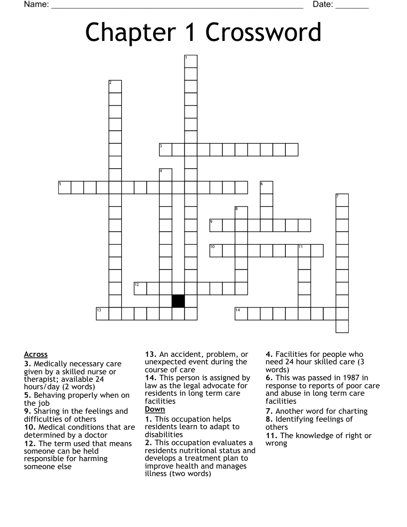 The Nursing Assistant in Long Term Care Chapter 1 Crossword WordMint
