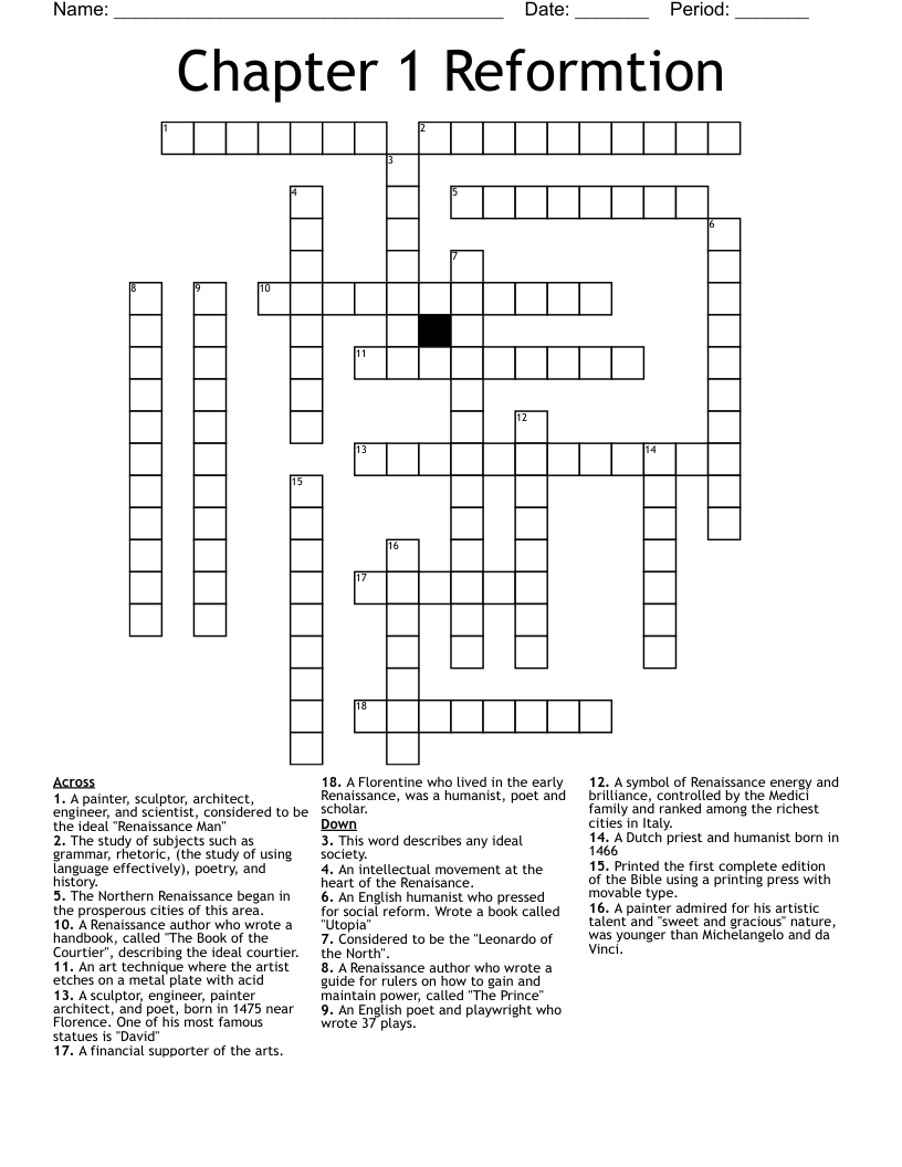 Chapter 1 Reformtion Crossword WordMint