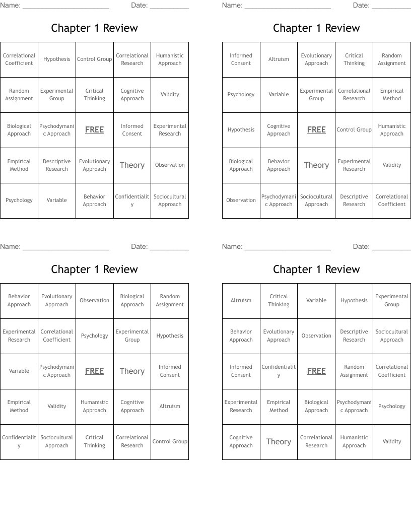 Chapter 1 Review Bingo Cards WordMint