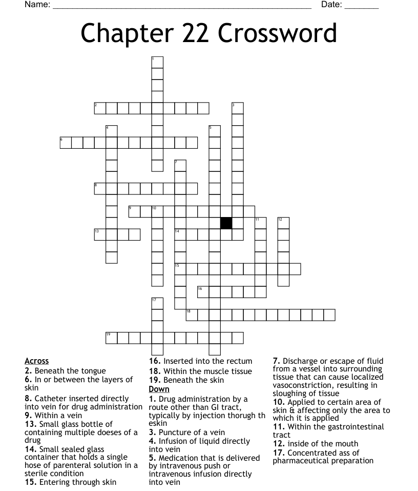 Chapter 22 Principles of Drug Administration Crossword WordMint