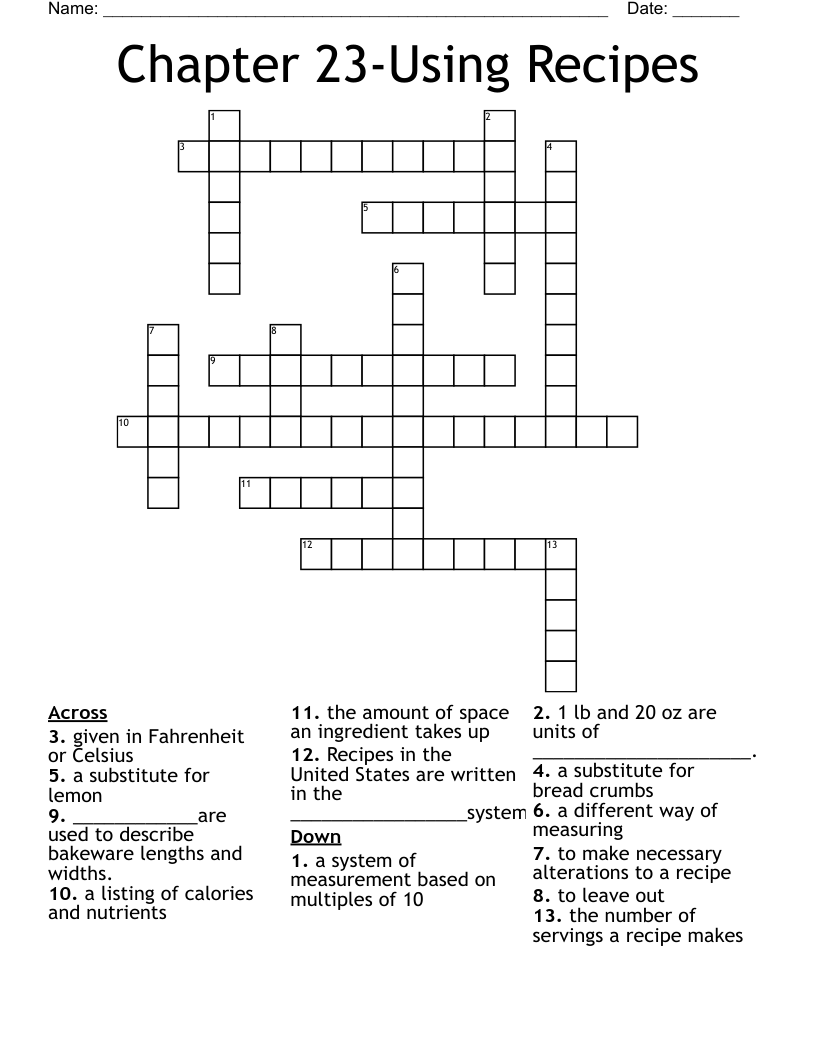 Chapter 23Using Recipes Crossword WordMint